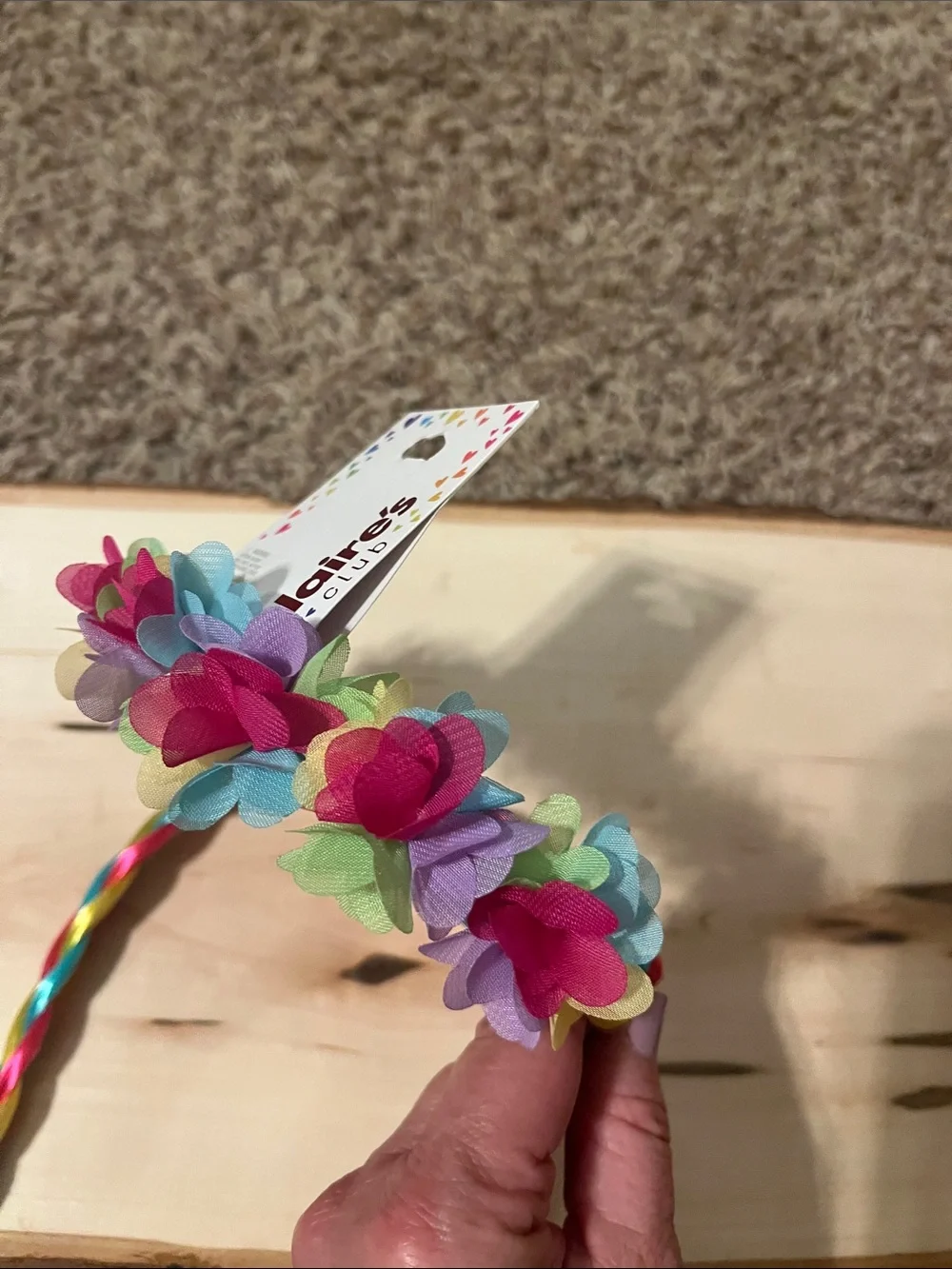 Claire's Multicolor Flower Headband with Rainbow Braided Tail NWT